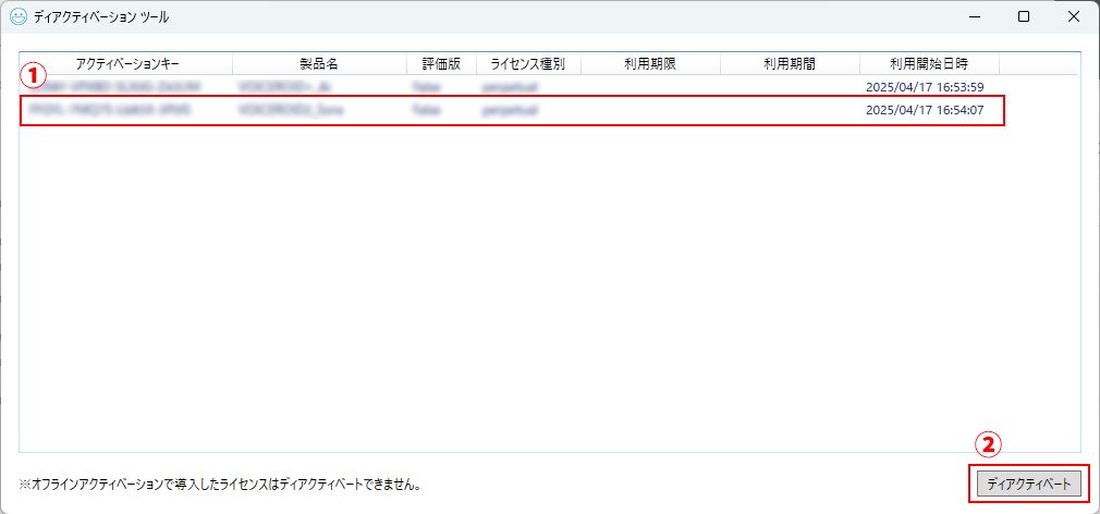 ディアクティベーションの実行